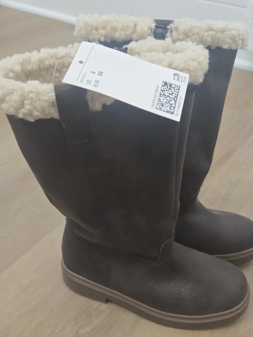H&M Kids Dark Brown Boots with Cream Faux Fur Cuff